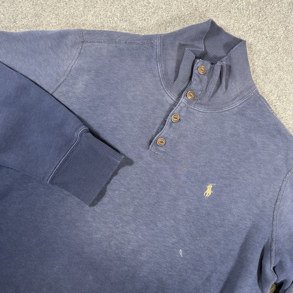 Polo Ralph Lauren Sweater Mens Large Blue 1/4 Button Pullover Classic Preppy